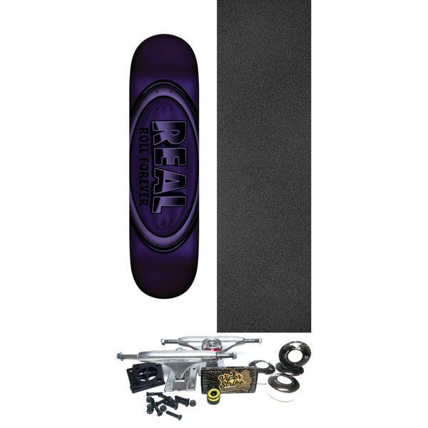 Real Skateboards Oval DBX Purple Foil Skateboard Deck - 8.38" x 32.2" - Complete Skateboard Bundle
